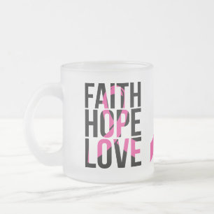 Caneca De Café Vidro Jateado Laço Rosa Câncer de Mama Esperança Fé Amor