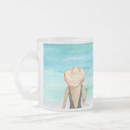 Caneca De Café Vidro Jateado ladie na praia