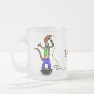 Caneca De Café Vidro Jateado Lagarto engraçado cantando com desenho de microfon