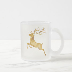 Caneca De Café Vidro Jateado Lagoa de neve Dourada Elegante Moose Feliz Xmas