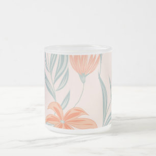 Caneca De Café Vidro Jateado Laranja Suave e Floral Botânico de Pêssego e Salva