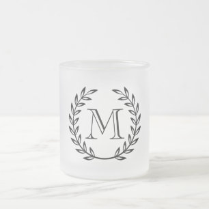 Caneca De Café Vidro Jateado Laurel Wreath Monograma
