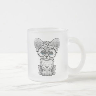 Caneca De Café Vidro Jateado Leopardo de neve bonito Cub que veste vidros
