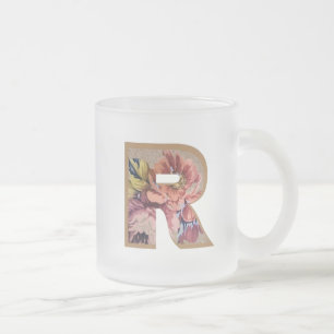 Caneca De Café Vidro Jateado Letra inicial floral russa R monograma