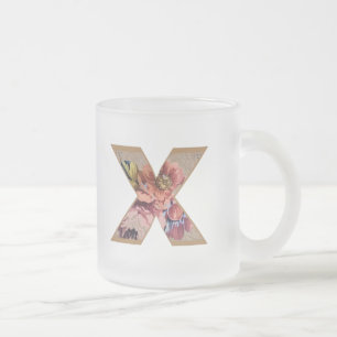 Caneca De Café Vidro Jateado Letra inicial floral russa X monograma