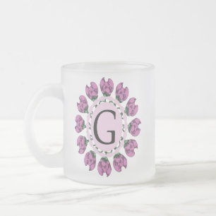 Caneca De Café Vidro Jateado Letra maiúscula G monograma floral