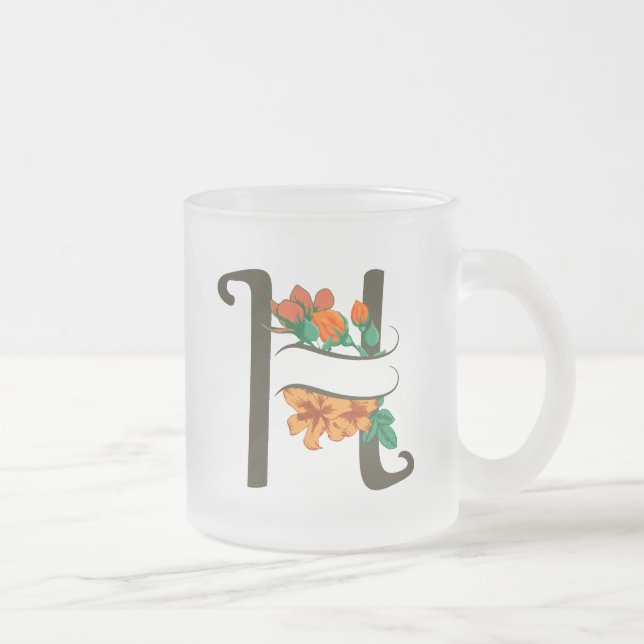 Caneca De Café Vidro Jateado Letra maiúscula H monograma floral (Direita)