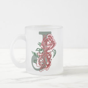 Caneca De Café Vidro Jateado Letra maiúscula J monograma floral