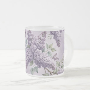 Caneca De Café Vidro Jateado Lilases Flores de Lilás Verde Sálvia Lavanda Empoe