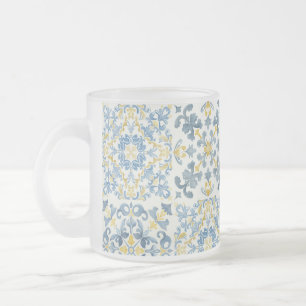 Caneca De Café Vidro Jateado Limão Azulejo Azul Italiano
