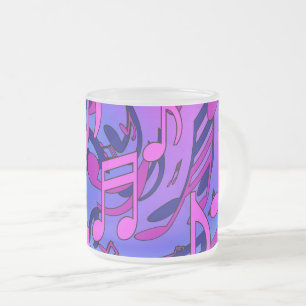 Caneca De Café Vidro Jateado Linda música rosa púrpura azul vivo padrão