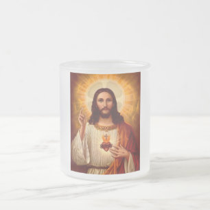 Caneca De Café Vidro Jateado Lindo religioso, Sagrado Coração de Jesus