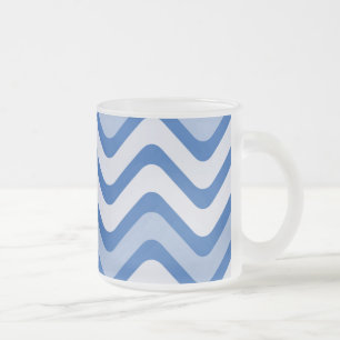 Caneca De Café Vidro Jateado Linhas Onduladas Azuis