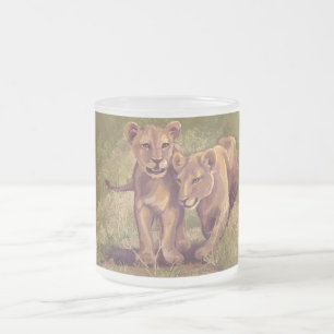 Caneca De Café Vidro Jateado Lion Cubs