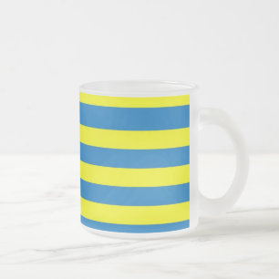 Caneca De Café Vidro Jateado Listras Azuis e Amarelo Intenso