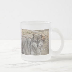 Caneca De Café Vidro Jateado lobo animal rosto olhos canino floresta zoológico
