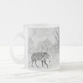 Caneca De Café Vidro Jateado Lobo de Arte Animal Selvagem Monocromo