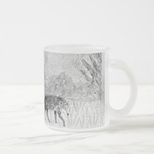 Caneca De Café Vidro Jateado Lobo de Arte Animal Selvagem Monocromo