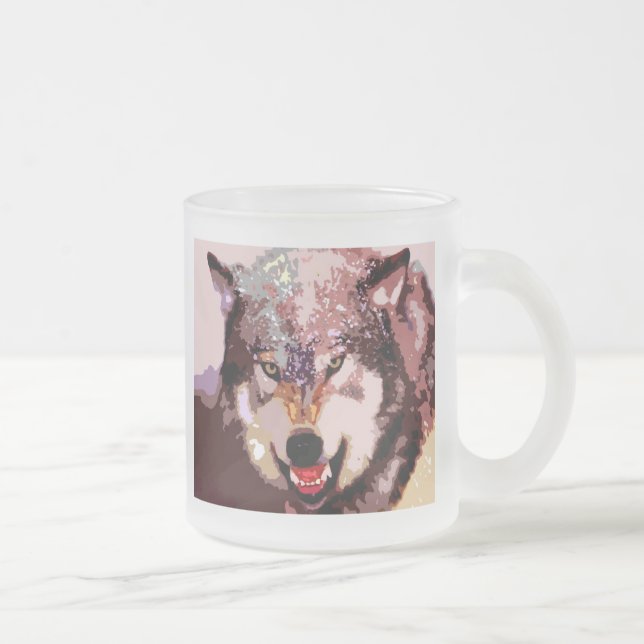 Caneca De Café Vidro Jateado Lobo na neve (Direita)