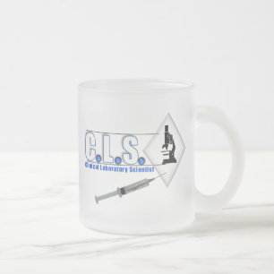 Caneca De Café Vidro Jateado LOGOTIPO AZUL de CLS com MICROSCÓPIO - CIENTISTA