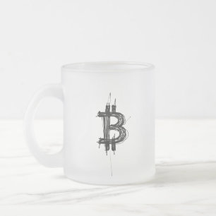 Caneca De Café Vidro Jateado Logotipo de Linha de Arte Bitcoin (Preto ₿)