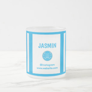 Caneca De Café Vidro Jateado Logotipo Empresa Moderno Minimalista Marca Azul