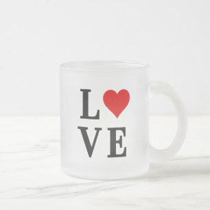 Caneca De Café Vidro Jateado LOVE, Love Motif, Heart, baseado em texto, tipogra