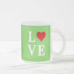 Caneca De Café Vidro Jateado LOVE, Love Motif, Heart, baseado em texto, tipogra