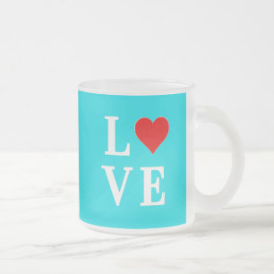 Caneca De Café Vidro Jateado LOVE, Love Motif, Heart, baseado em texto, tipogra
