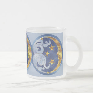 Caneca De Café Vidro Jateado Lua Celestial e Estrelas