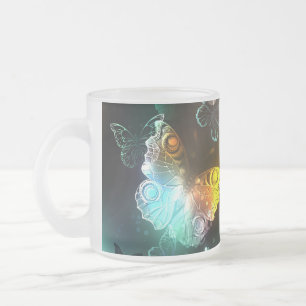 Caneca De Café Vidro Jateado Luminous Butterfly and Night butterflies