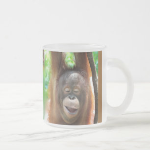 Caneca De Café Vidro Jateado Macaco com alegria