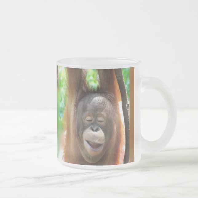 Caneca De Café Vidro Jateado Macaco com alegria (Direita)