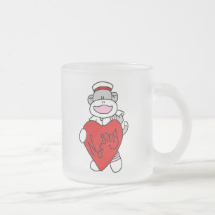 Caneca De Café Vidro Jateado Macaco Sock, adoro camisetas e presentes