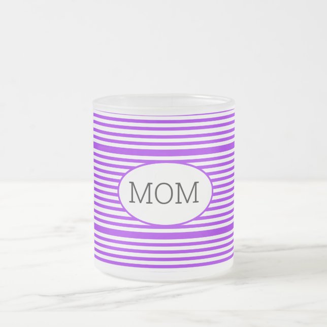 Caneca De Café Vidro Jateado Mãe com risca branca e roxa (Centro)