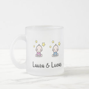 Caneca De Café Vidro Jateado Mãe De Gêmeos, Novo Presente Da Mãe, Menino E Meni