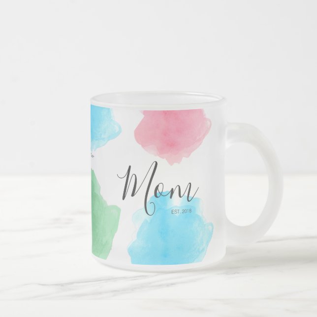 Caneca De Café Vidro Jateado Mãe personalizada criada no ano de aquarela (Direita)