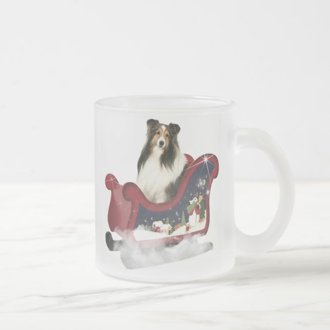 Caneca De Café Vidro Jateado Magic Sleigh Sheltie (Direita)