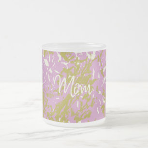 Caneca De Café Vidro Jateado Mamãe Personalizada Botânica Rosa Elegante