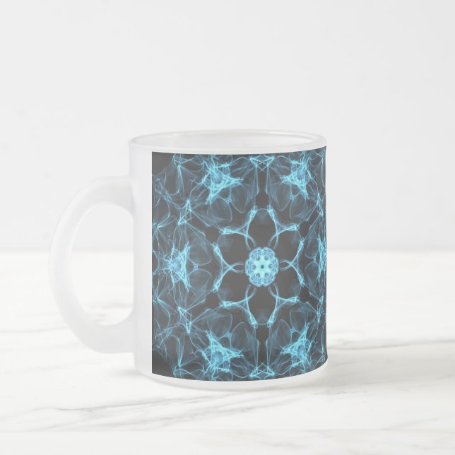 Caneca De Café Vidro Jateado Mandala Azul (Esquerda)