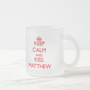 Caneca De Café Vidro Jateado Mantenha calmo e beijo Matthew