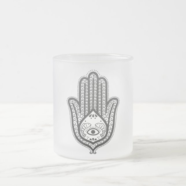 Caneca De Café Vidro Jateado Mão de Fatima (Centro)