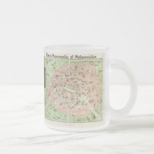 Caneca De Café Vidro Jateado Mapa Antigo de Paris (1920)