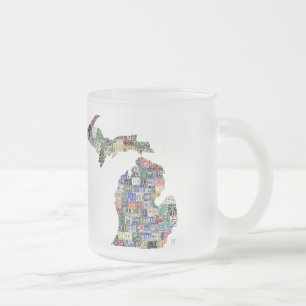 Caneca De Café Vidro Jateado Mapa de Arte de Placas de Licença de Michigan