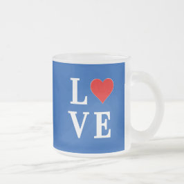 Caneca De Café Vidro Jateado Marinho Azul LOVE Na moda
