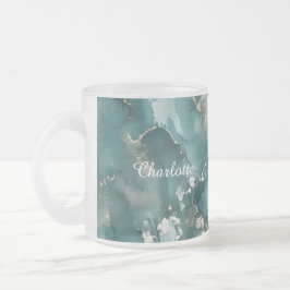 Caneca De Café Vidro Jateado Mármore de Luxo Personalizado com Nome Customizado
