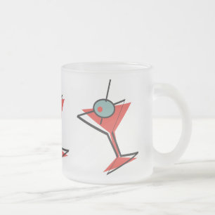Caneca De Café Vidro Jateado martini de azeitona retrô, martini de azeitona ret