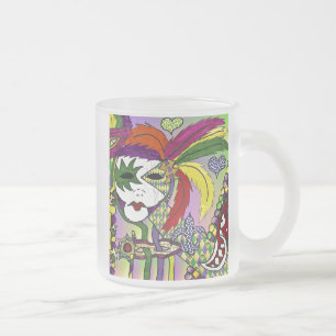 Caneca De Café Vidro Jateado Máscara de Pena Mardi Gras Psicodélica