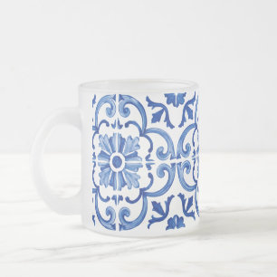 Caneca De Café Vidro Jateado Mediterrâneo Azul