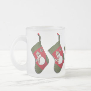 Caneca De Café Vidro Jateado Meia do Natal do lenço da xadrez do boneco de nev
